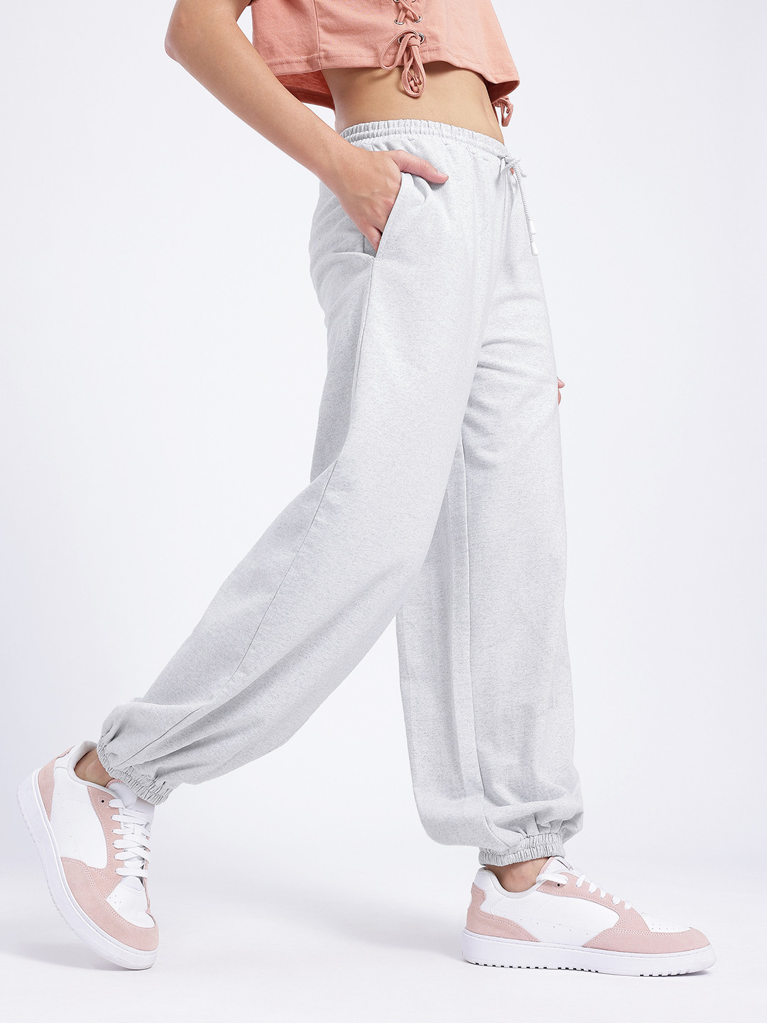 

glitchez Women Everyday Basic Loose Fit Joggers, Grey melange