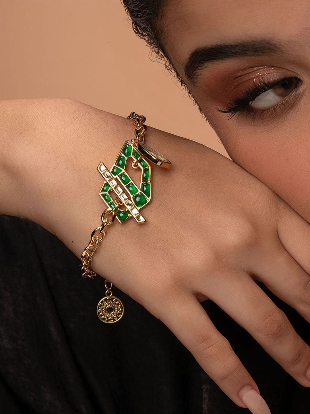 

Isharya 18k Gold-Plated Stone Studded Link Bracelet, Green
