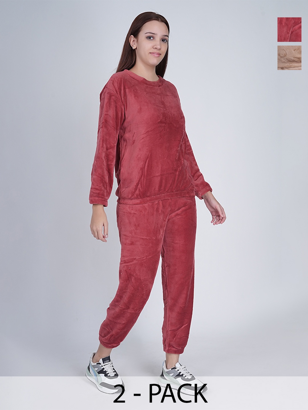 

Aartej Pack Of 2 Sweatshirt & Joggers Co-Ords, Red