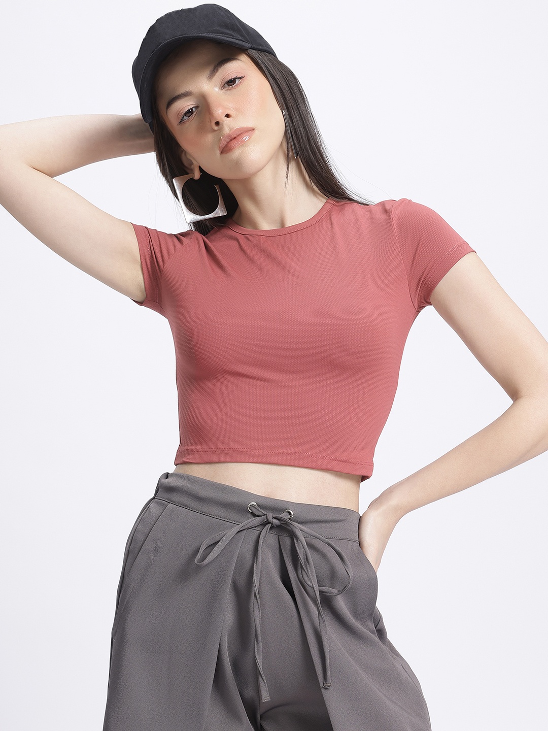 

glitchez Pattern Play Textured Crop Top, Rose