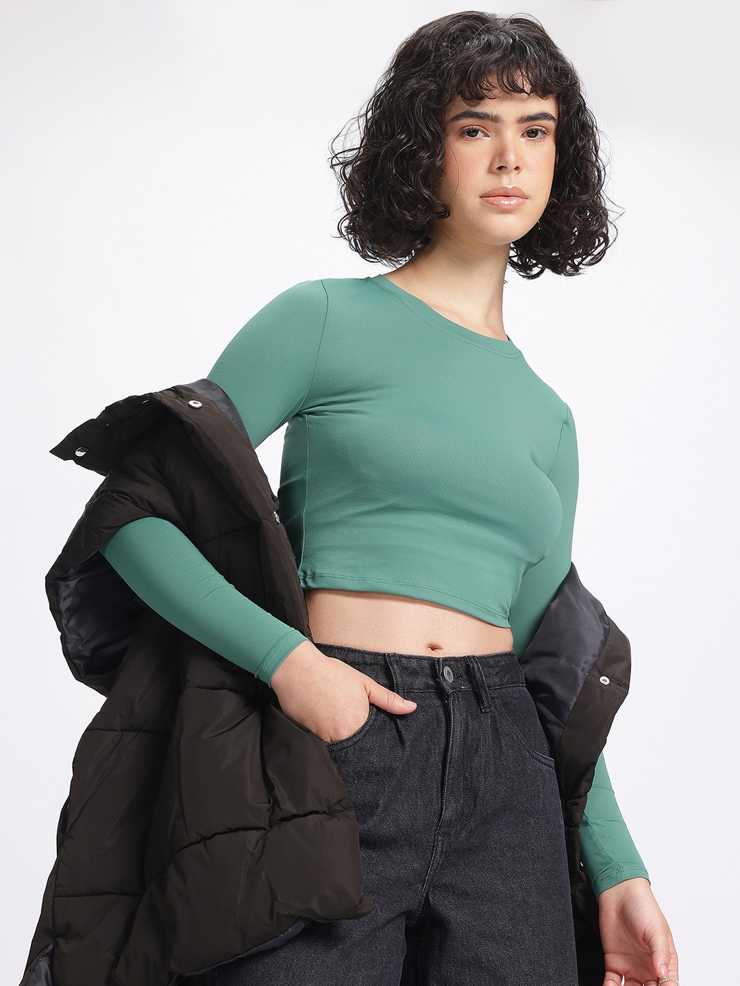 

glitchez Just Minimalism Self-Design Fitted Crop Top, Green