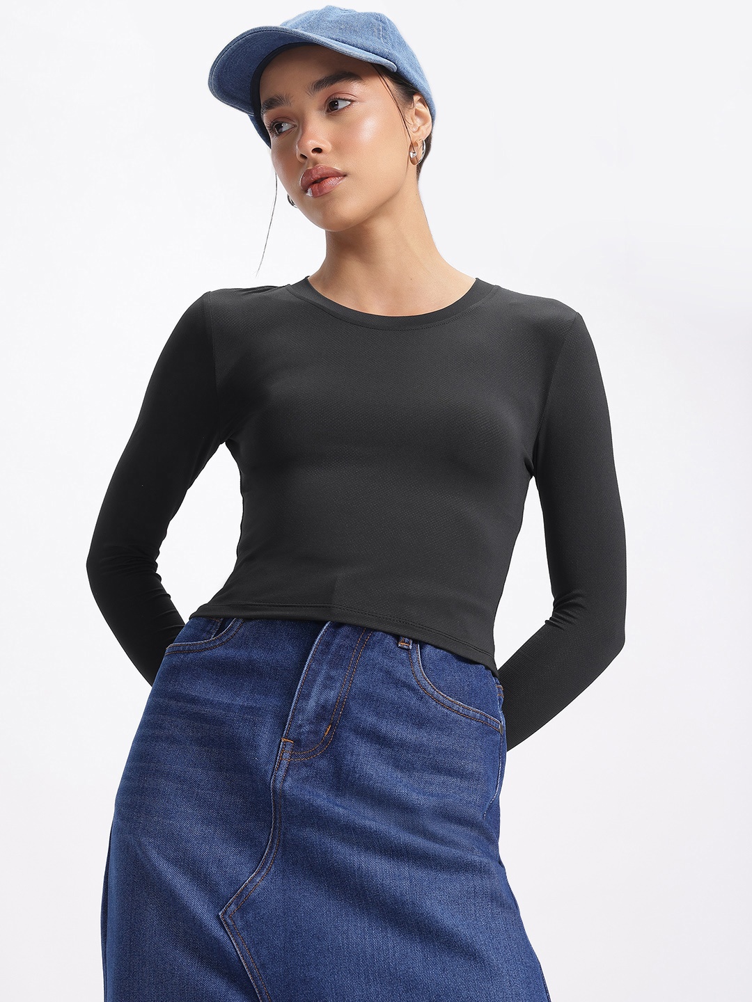 

glitchez Basically Cool Self-Design Fitted Crop Top, Black
