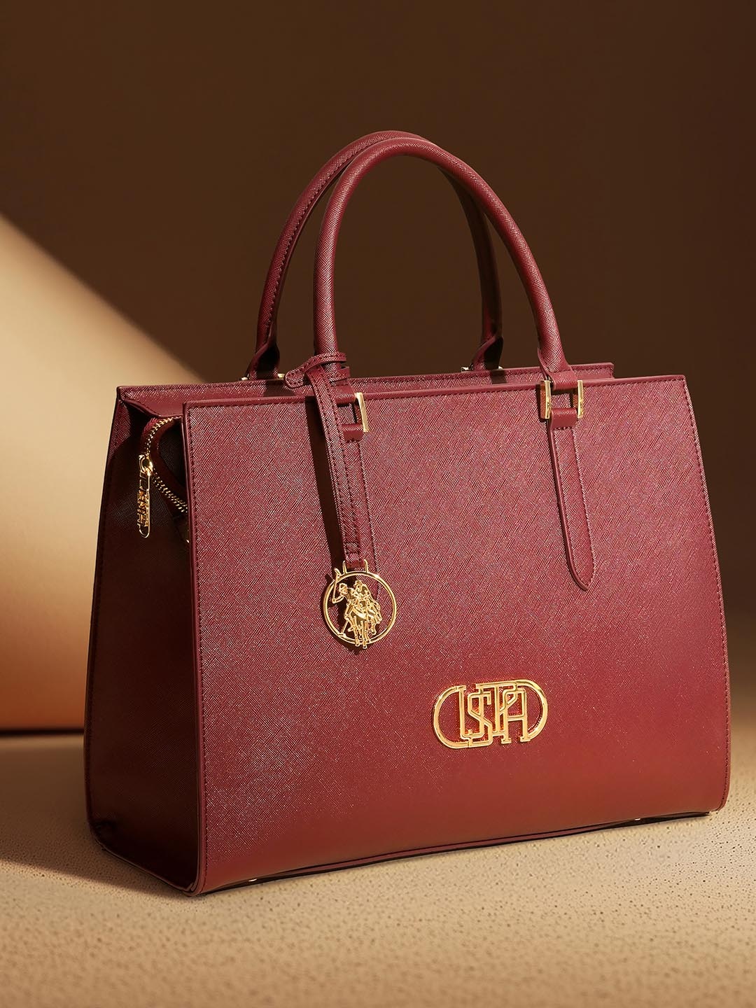 

U.S. Polo Assn. LENDA Women Satchel Bag With Embellished, Maroon