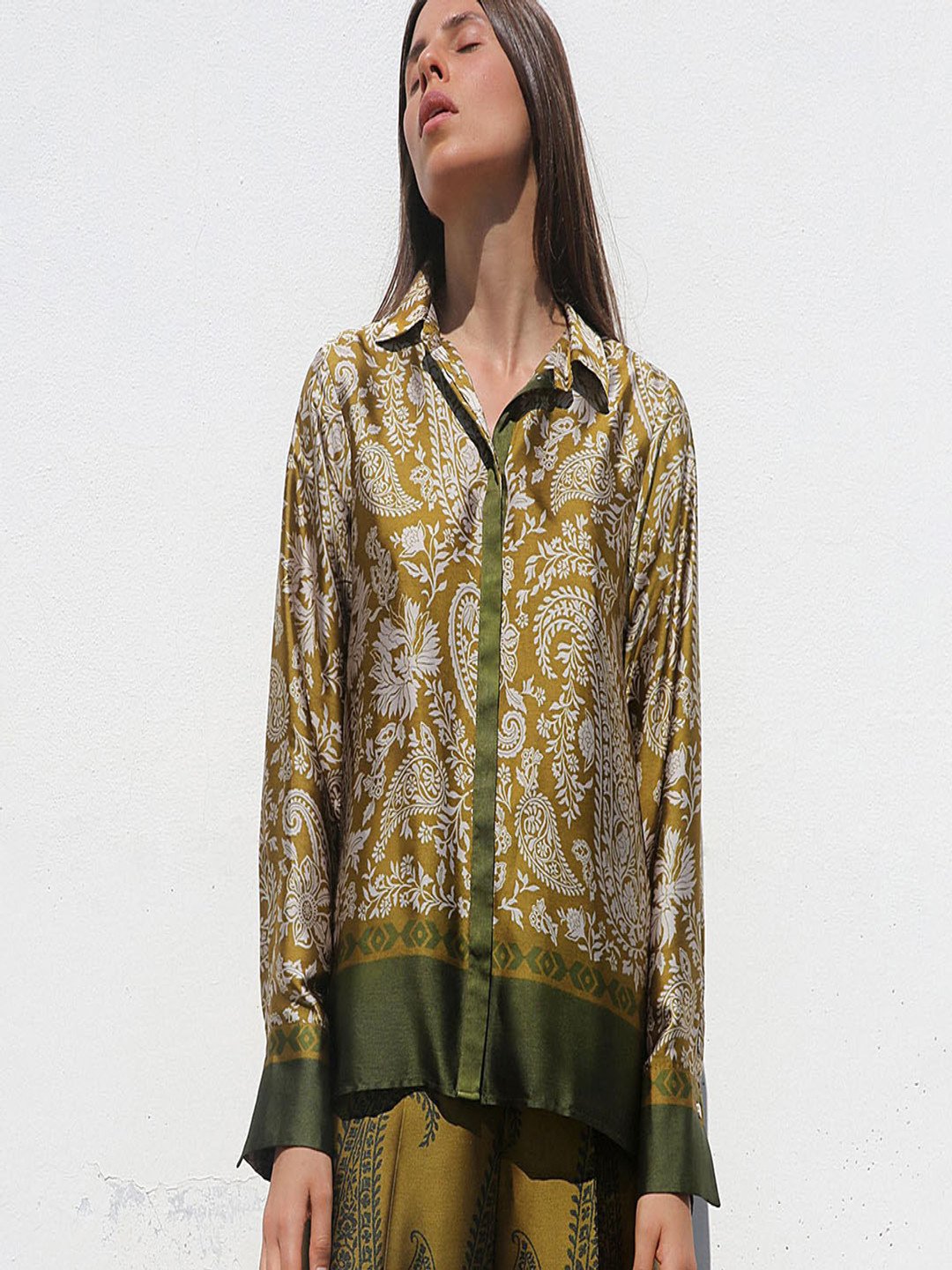 

LULU & SKY Floral Print Shirt Style Top, Green