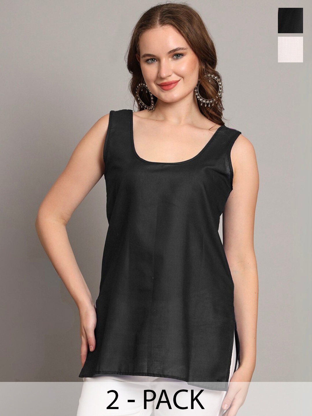

The Chikan Label Pack of 2 Cotton Solid Camisoles, Black