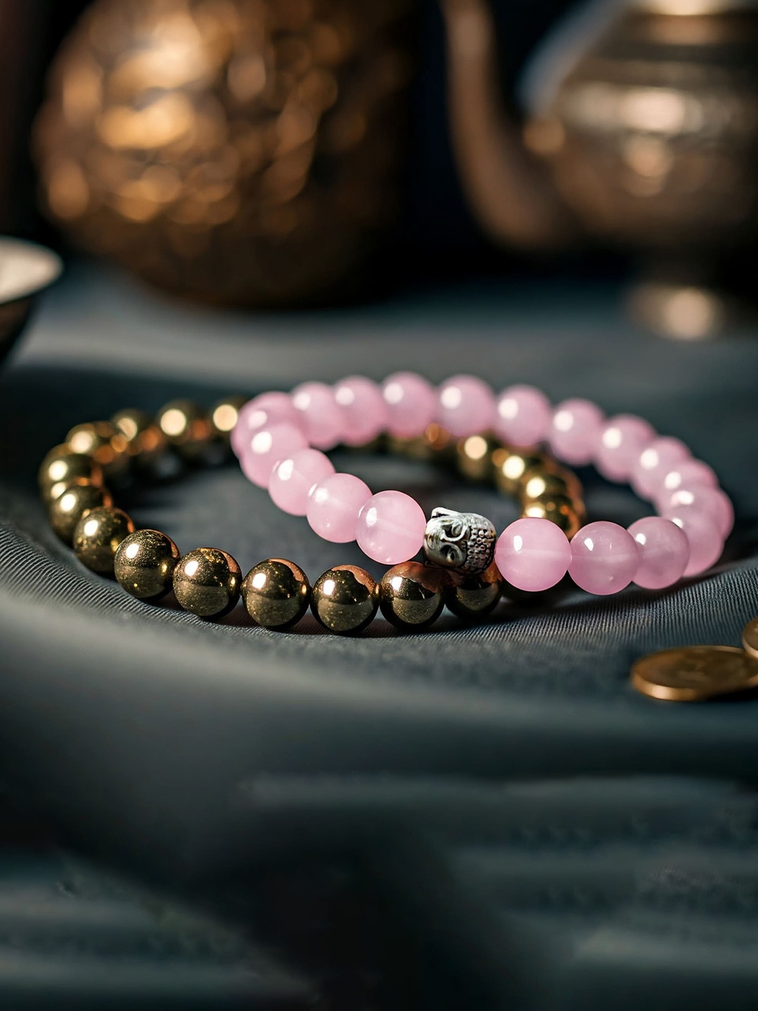 

Astrotalk Unisex Set of 2 Money & Love Elasticated Bracelet, Gold