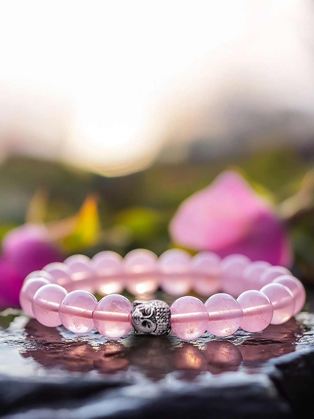 

Astrotalk Rose Quartz Bracelet with Buddha Charm, Pink