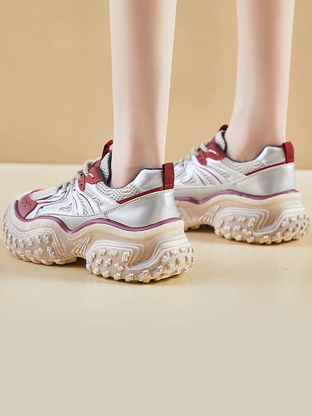 

LULU & SKY Women PU Woven Design Lace-Up Sneakers, Red