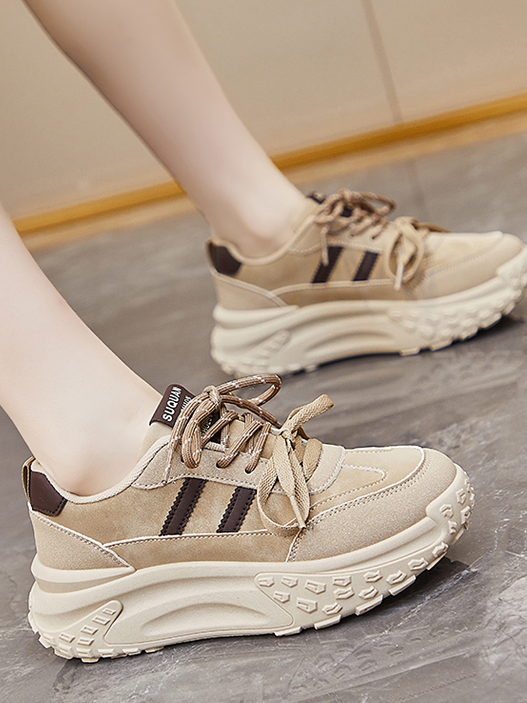 

LULU & SKY Women Colourblocked PU Sneakers, Khaki