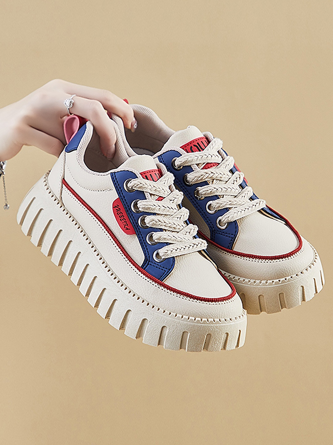 

LULU & SKY Women Colourblocked PU Comfort Insole Sneakers, White