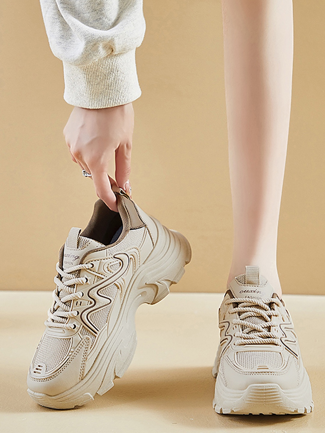 

LULU & SKY Women Textured PU Sneakers, Khaki