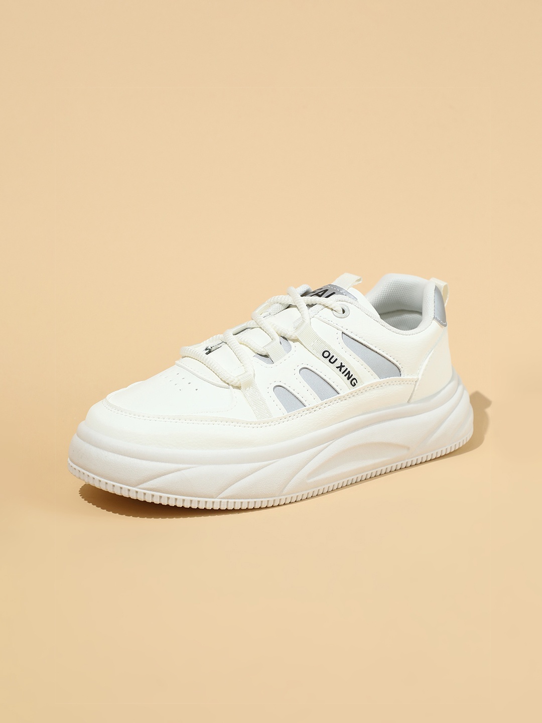 

LULU & SKY Women Striped PU Sneakers, Beige