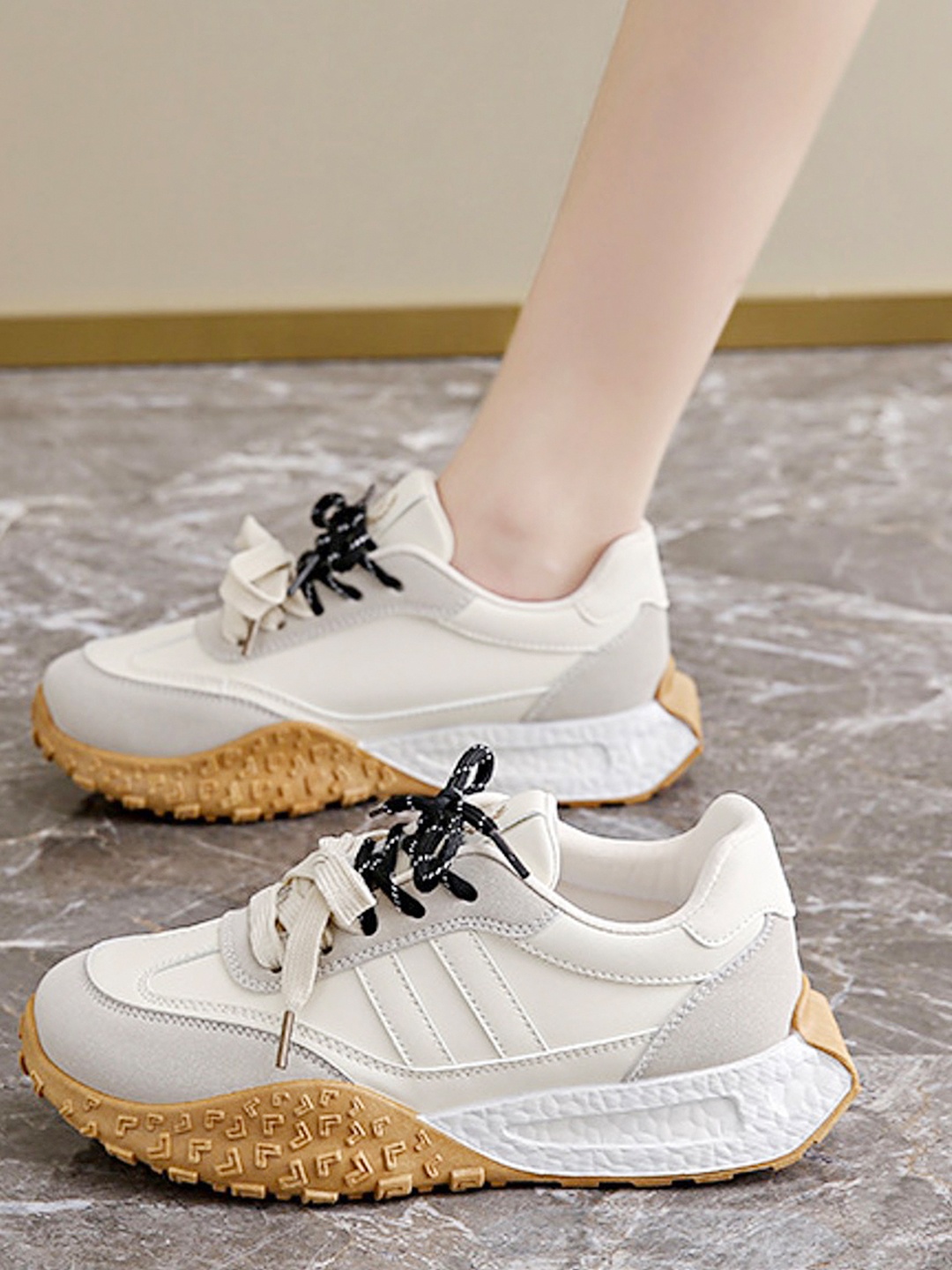 

LULU & SKY Women Colourblocked PU Sneakers, Beige