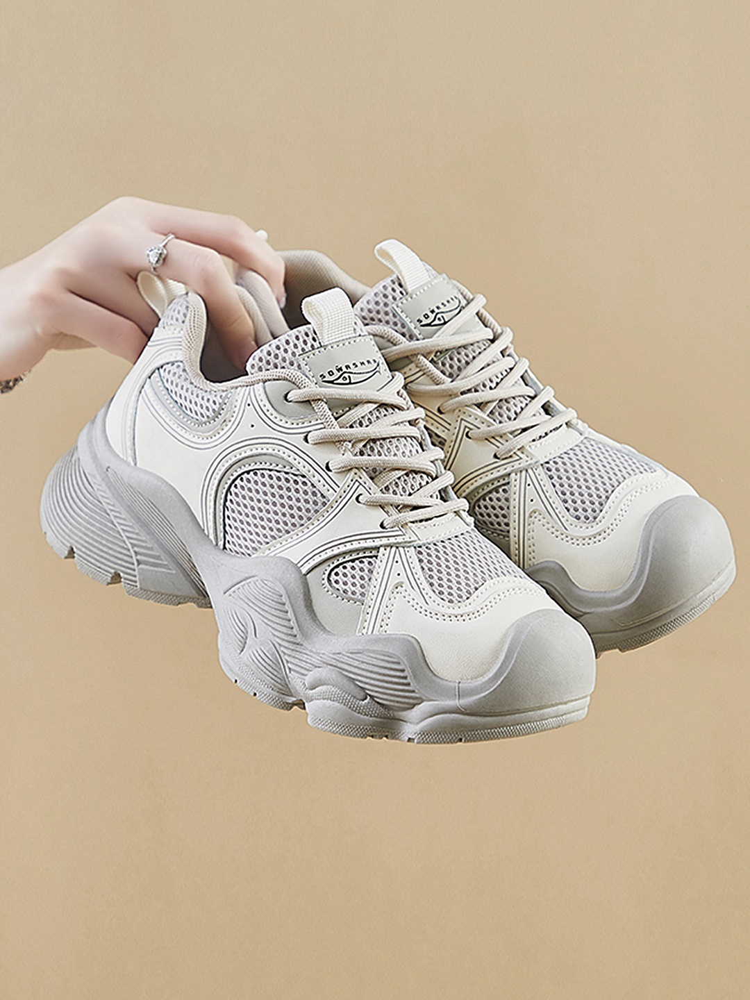 

LULU & SKY Women Woven Design Round Toe Sneakers, Beige