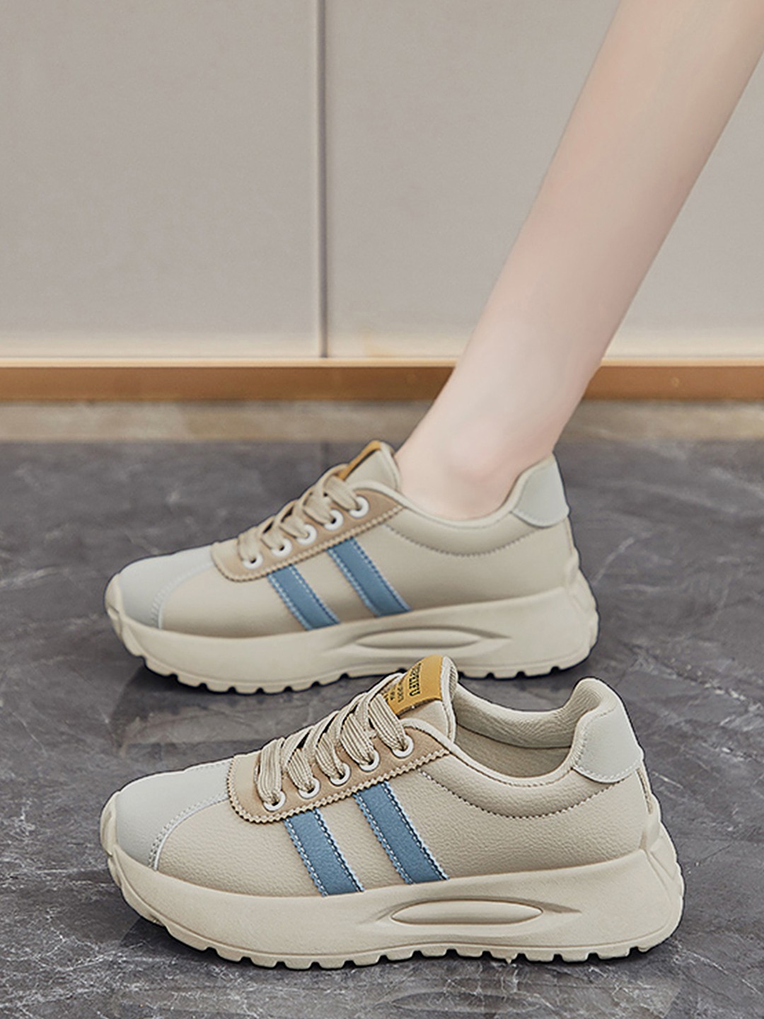 

LULU & SKY Women Woven Design Lace-Up Sneakers, Beige