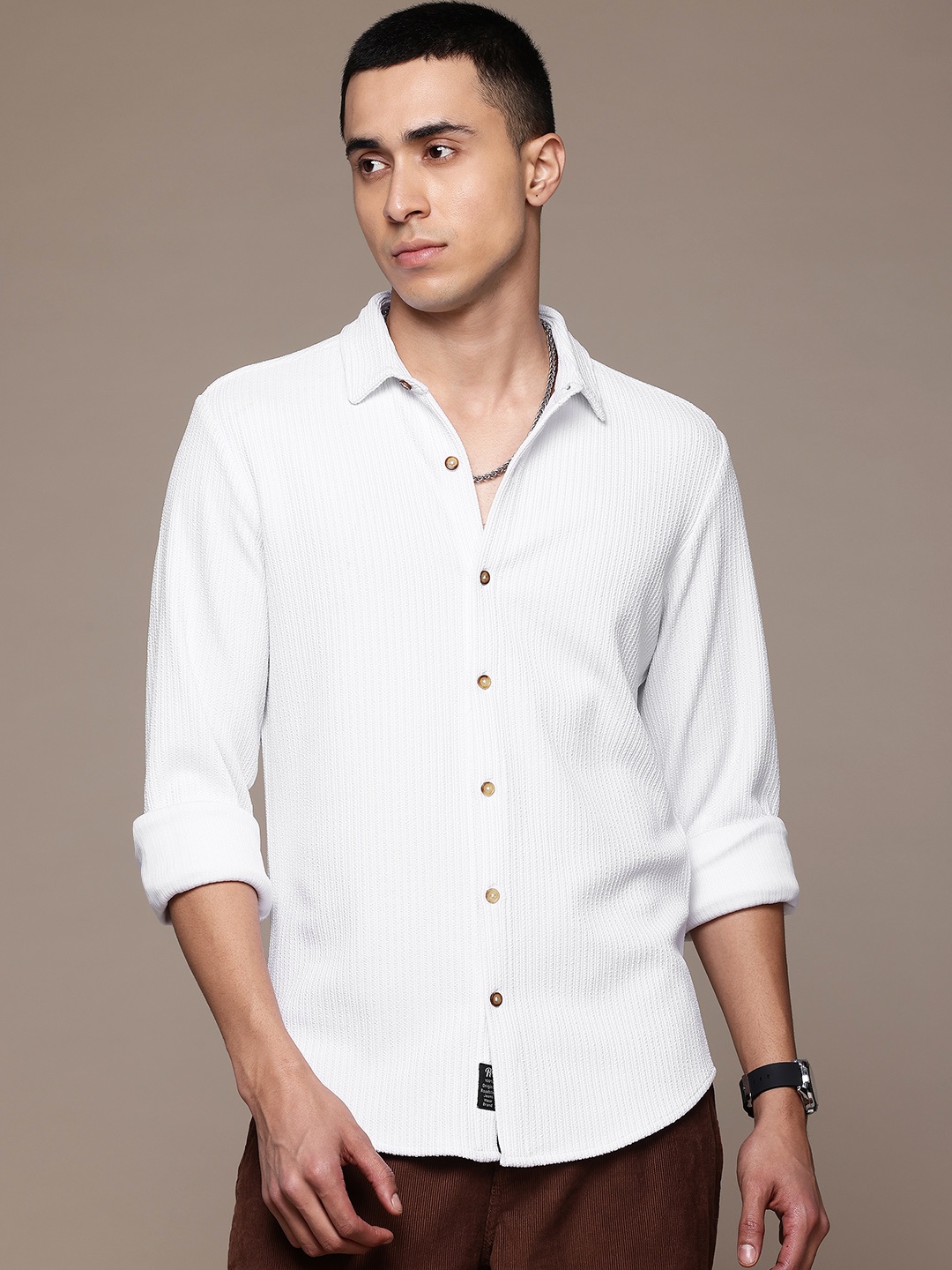 

The Roadster Lifestyle Co. Men Comfort Textured Casual Shirt, White