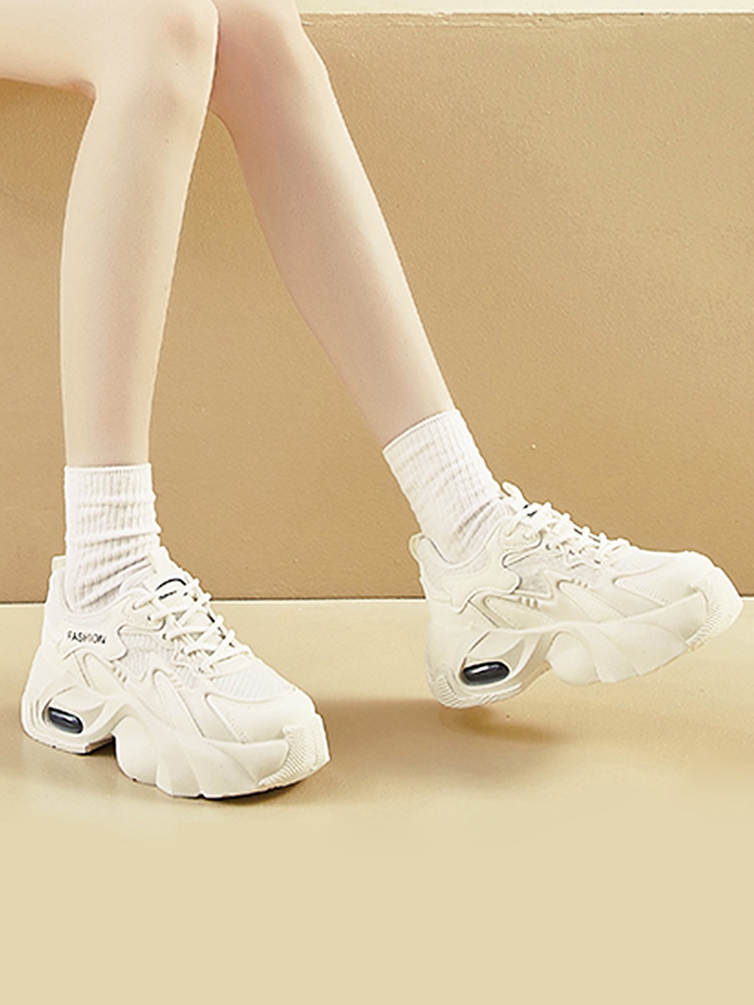 

LULU & SKY Women Woven Design Lace-up Sneakers, Beige