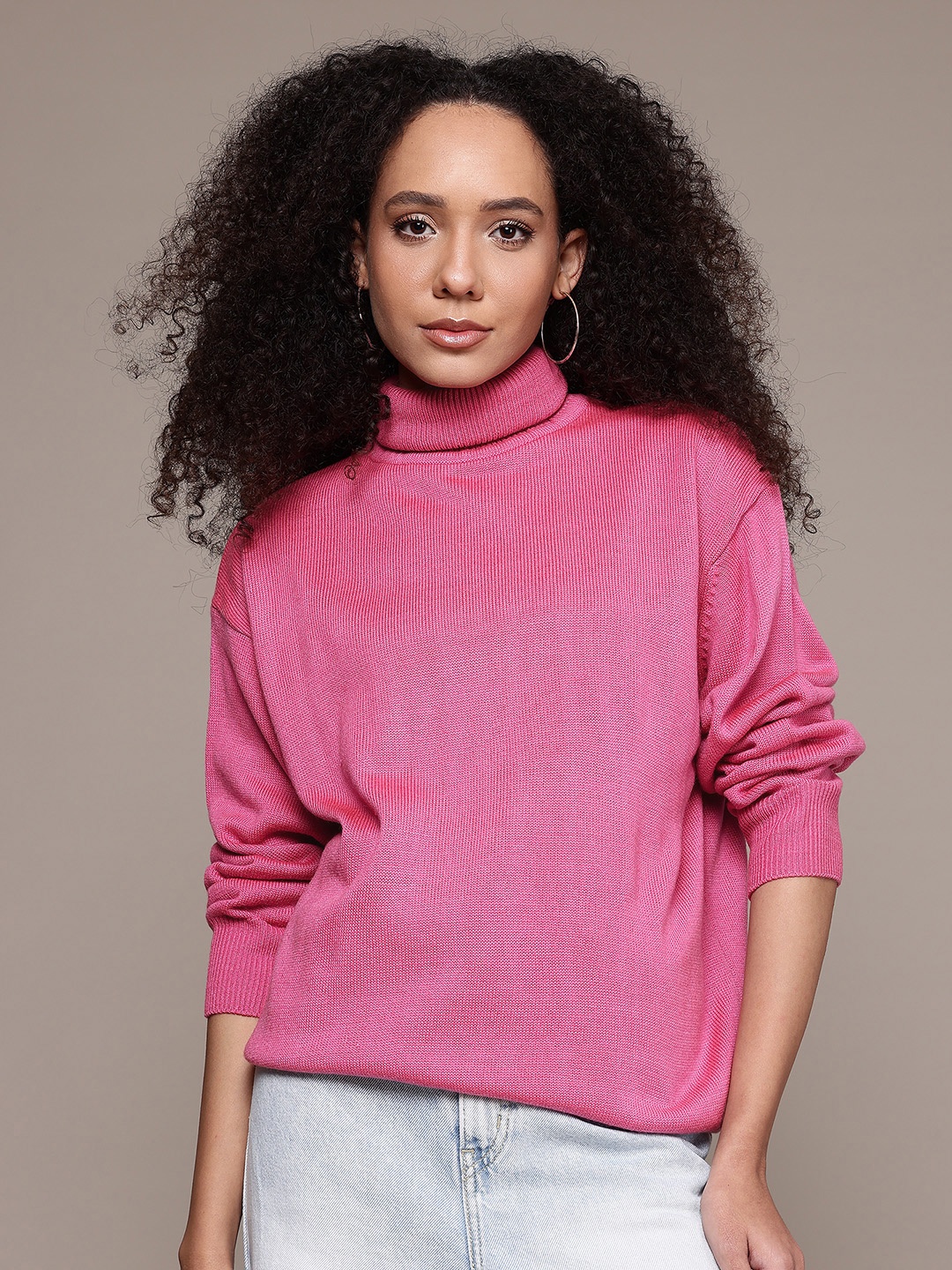 

The Roadster Lifestyle Co. Turtle Neck Longline Pullover, Pink