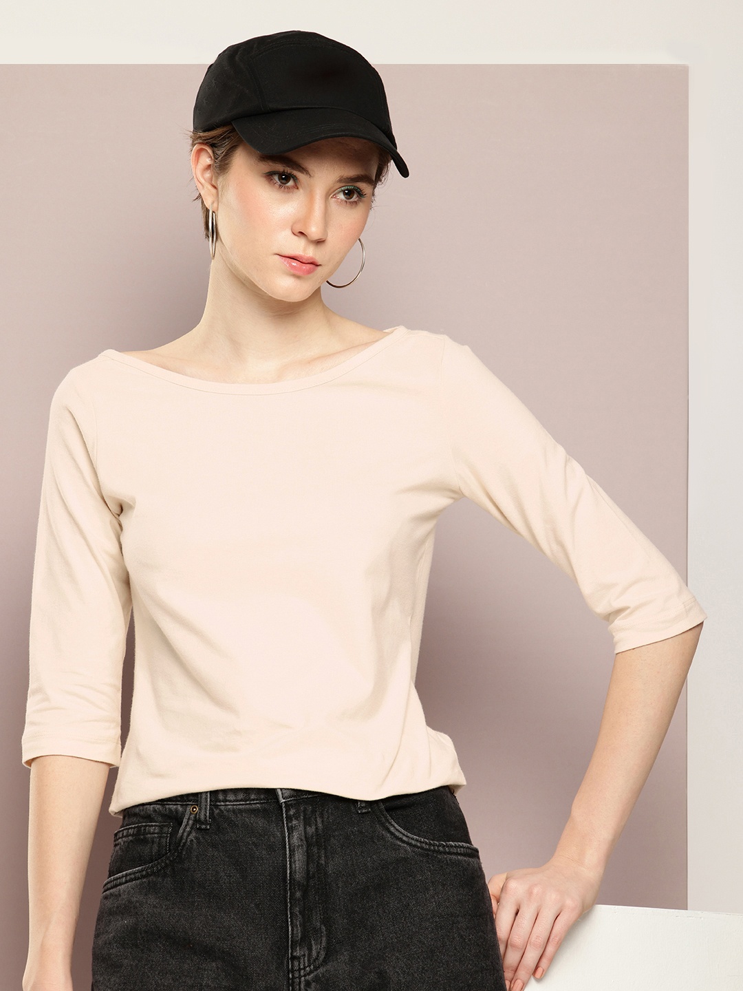 

Kook N Keech Boat Neck Top, Beige