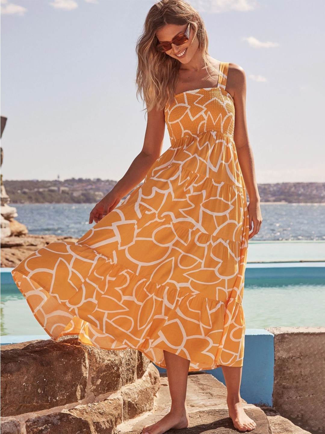 

LULU & SKY Print Fit & Flare Midi Dress, Orange