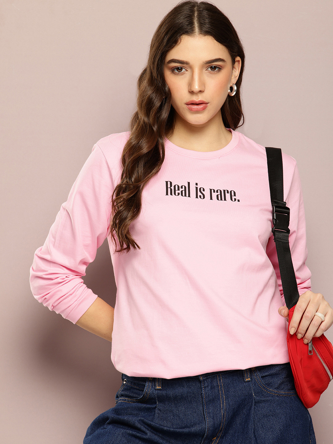 

DILLINGER Typography Printed Drop-Shoulder Sleeves Oversized Pure Cotton T-shirt, Pink