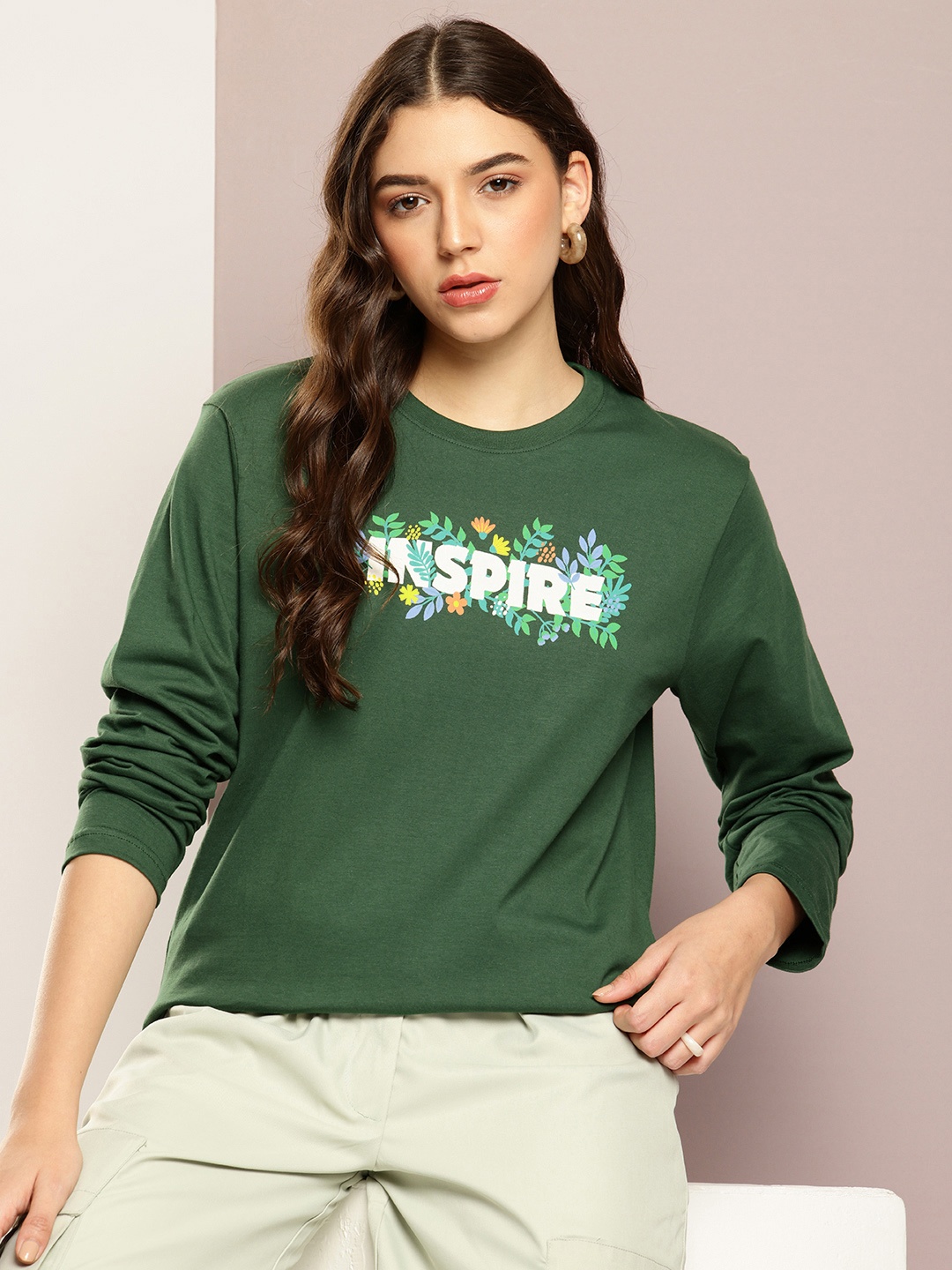 

DILLINGER Typography Printed Drop-Shoulder Sleeves Oversized Pure Cotton T-shirt, Green
