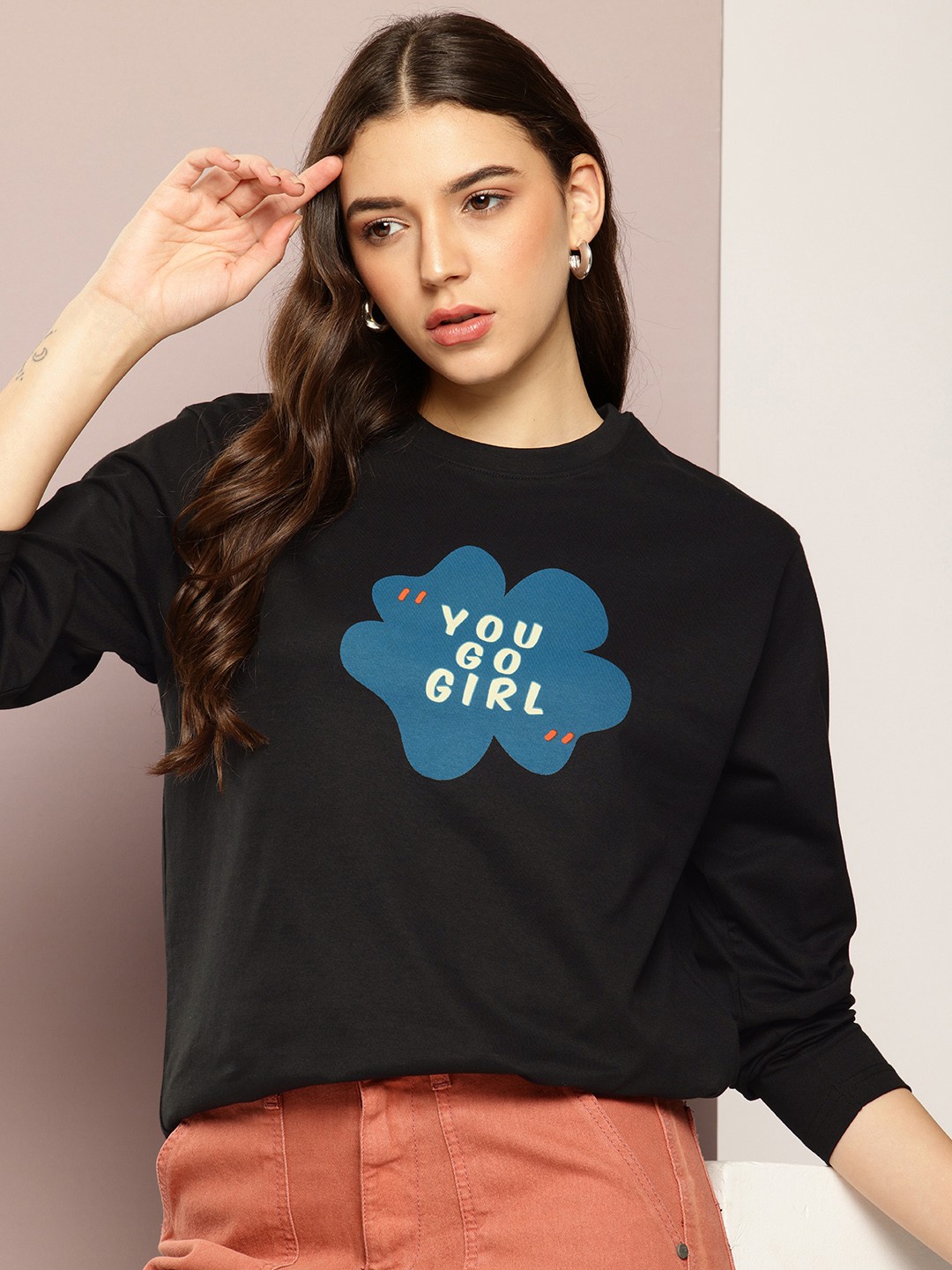 

DILLINGER Typography Printed Drop-Shoulder Sleeves Oversized Pure Cotton T-shirt, Black