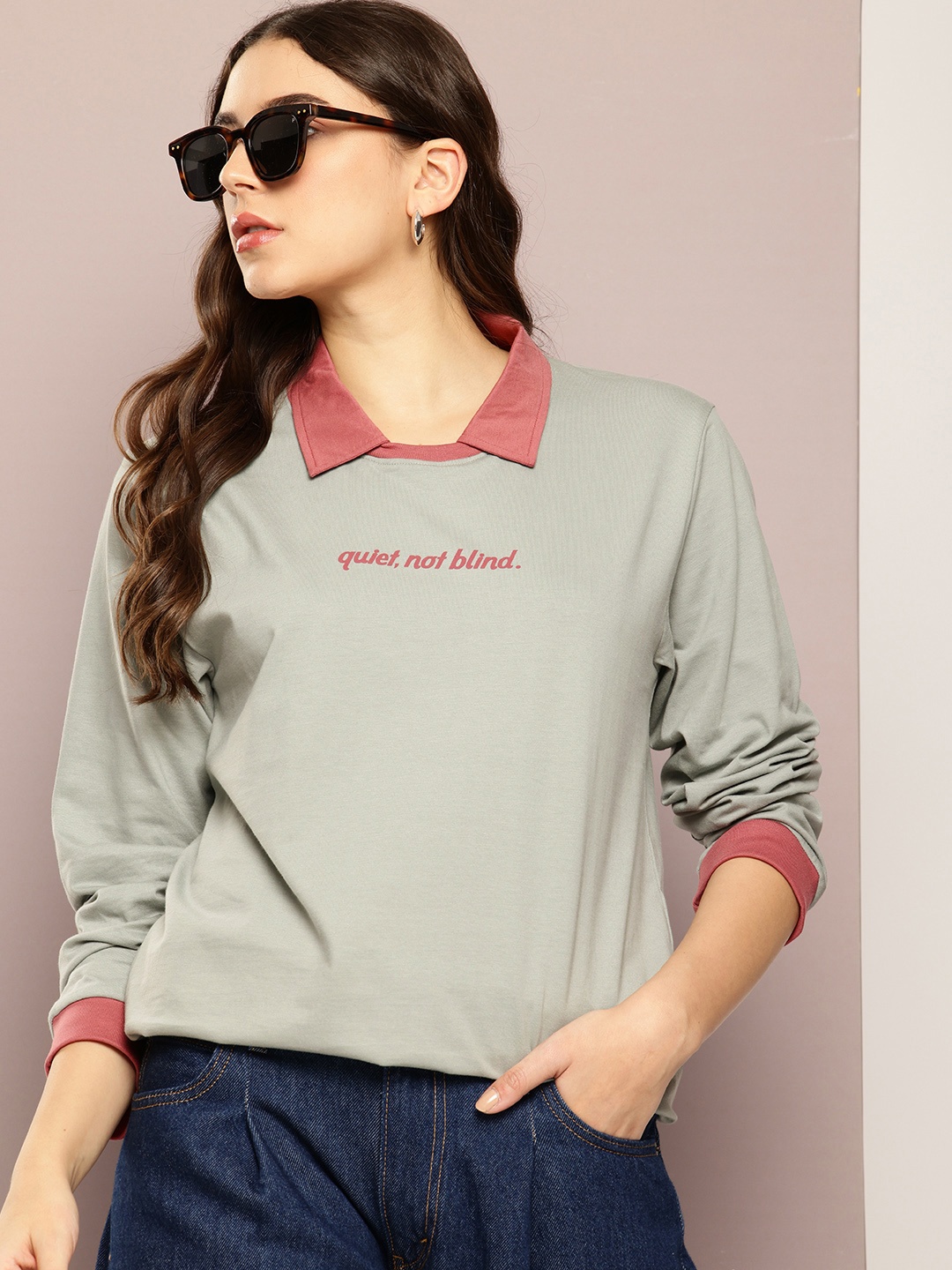

DILLINGER Typography Printed Polo Collar Oversized Pure Cotton T-shirt, Grey