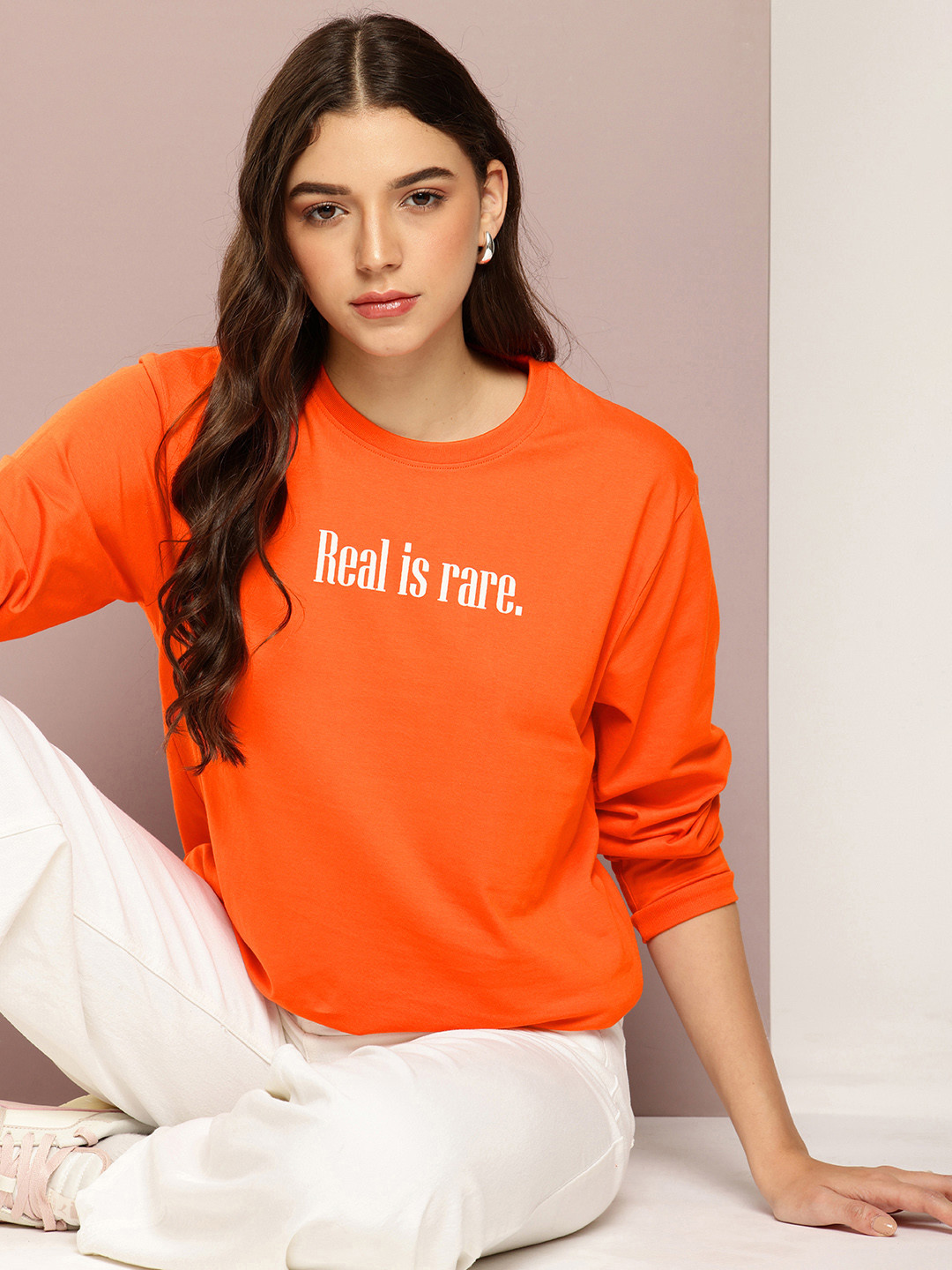 

DILLINGER Drop-Shoulder Sleeves Oversized T-shirt with Typography Detail, Orange