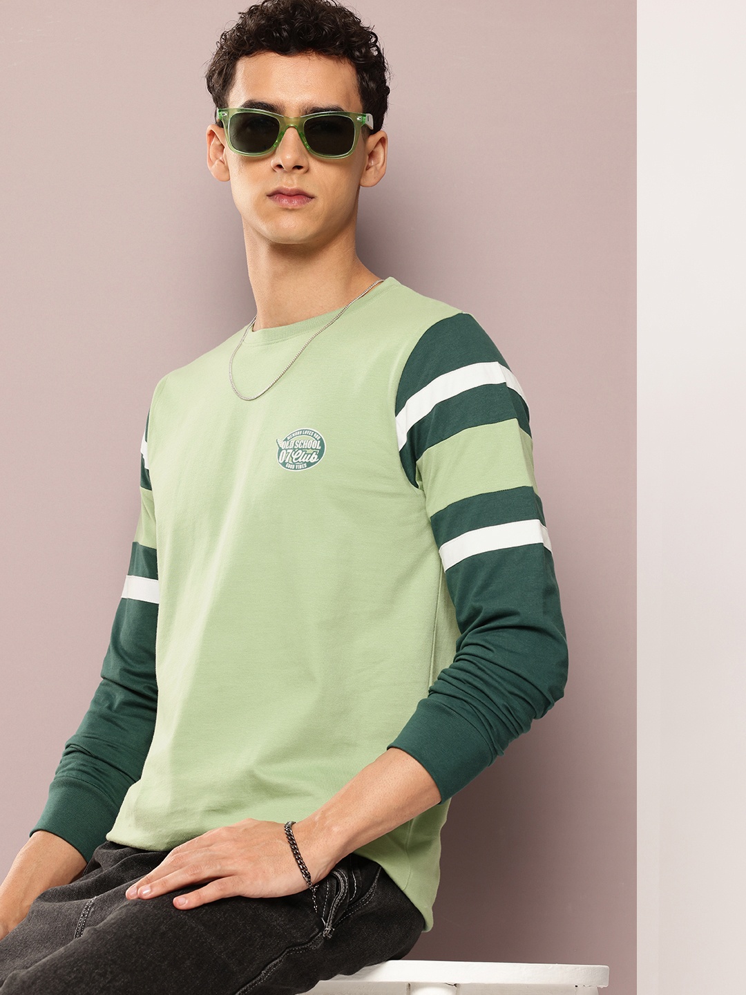 

DILLINGER Colourblocked Striped T-shirt with Typography Detail, Green