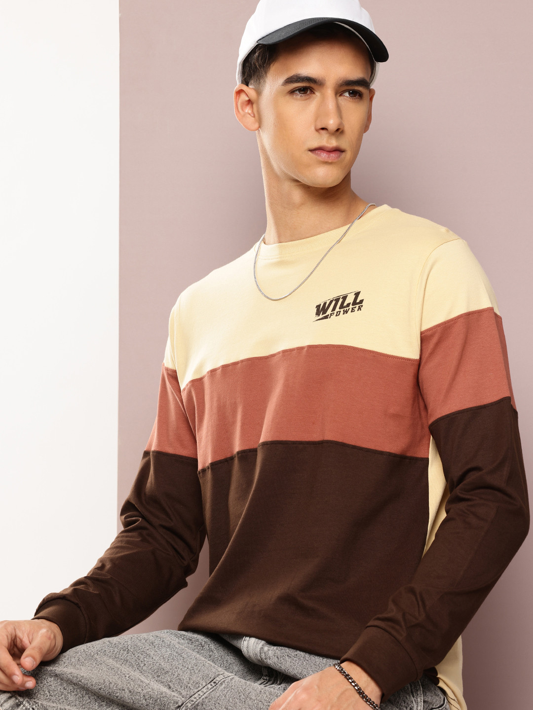 

Difference of Opinion Pure Cotton Colourblocked Casual T-shirt, Beige