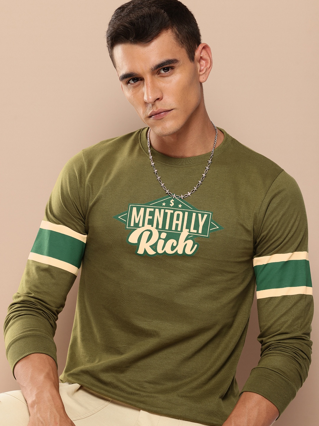 

Difference of Opinion Pure Cotton Typography Printed T-shirt, Olive