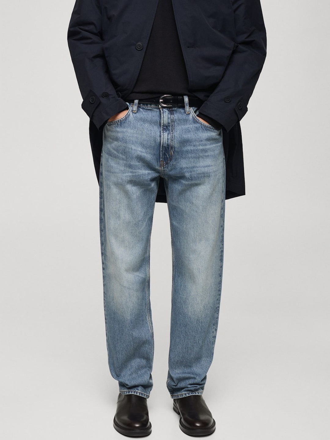 

MANGO MAN Straight Fit Faded Jeans, Navy blue