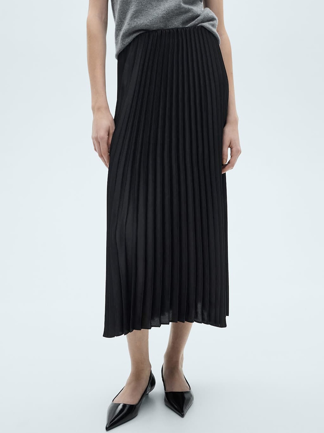 

MANGO Accordion Pleats Solid Skirt, Black