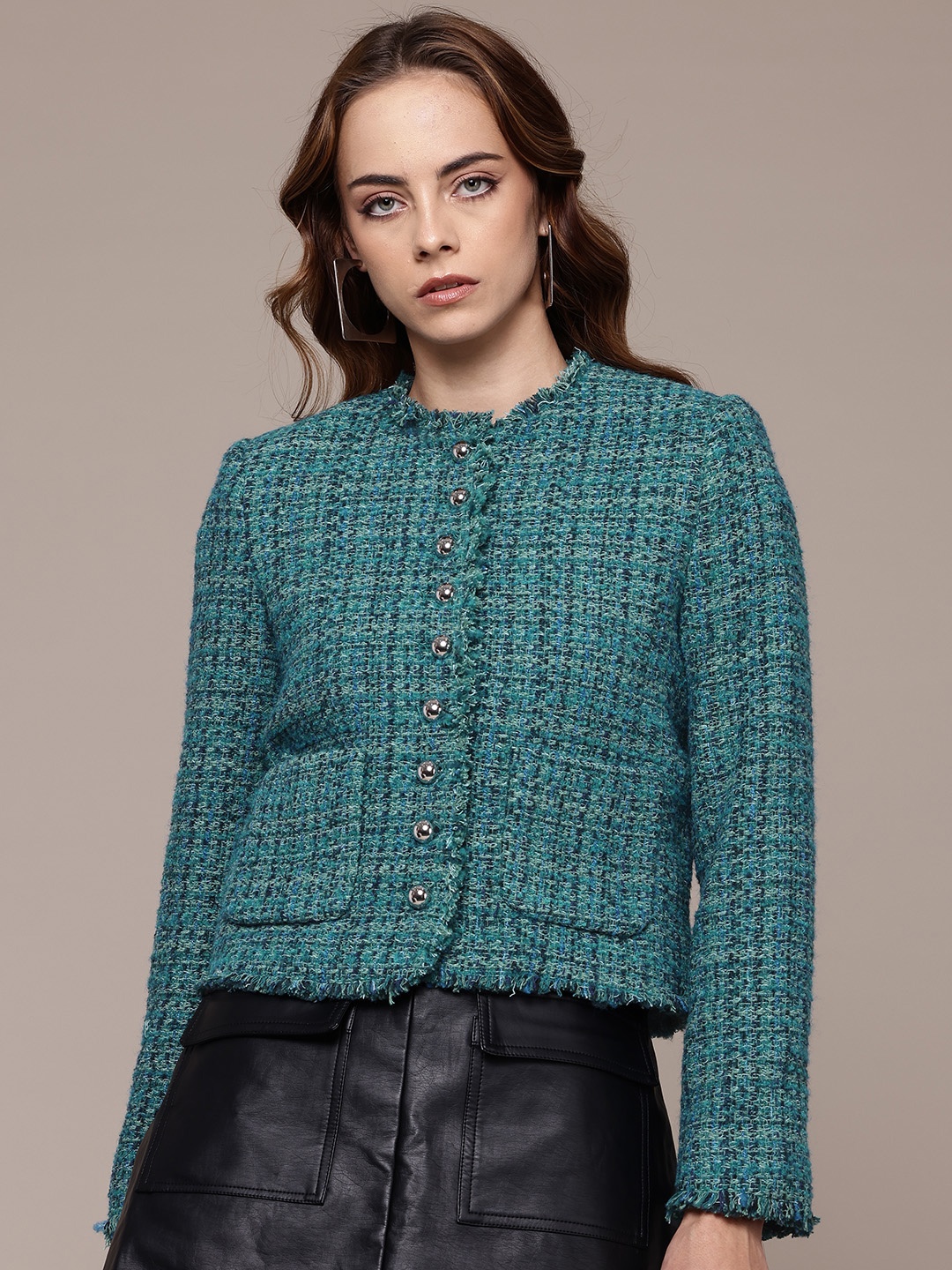 

MANGO Tweed Tailored Blazer, Blue