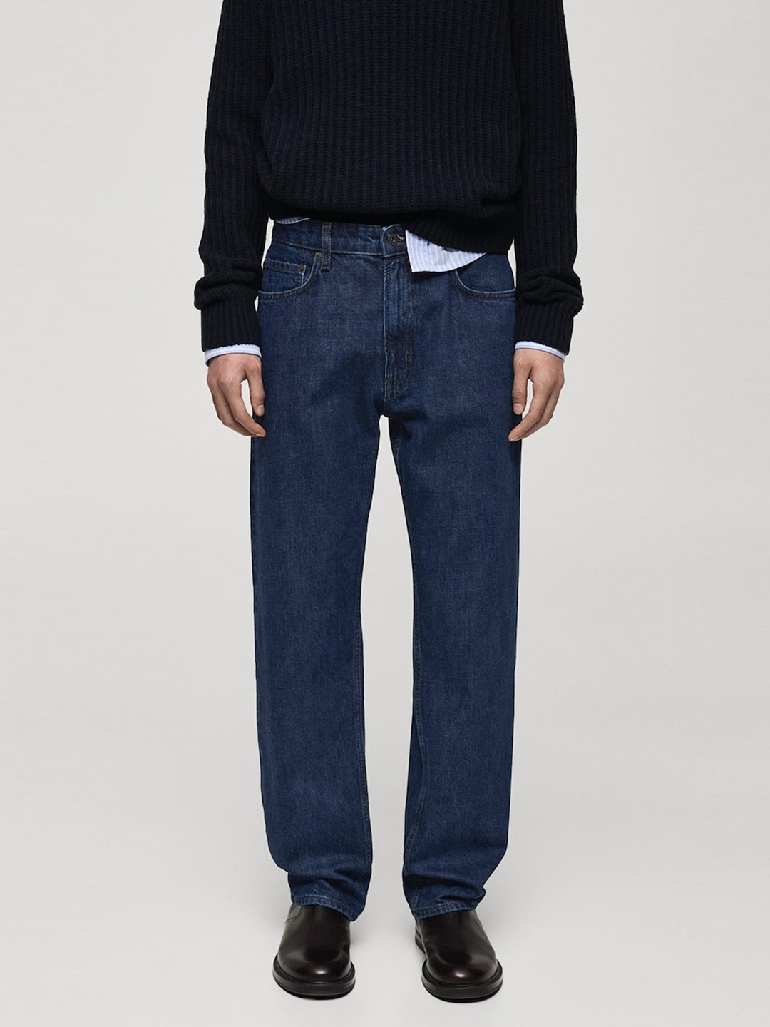 

MANGO MAN Straight Fit Light Fade Pure Cotton Jeans, Navy blue