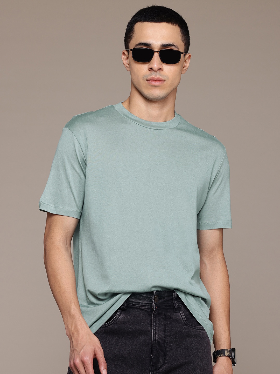 

MANGO MAN Drop-Shoulder Sleeves Pure Cotton Slim Fit T-shirt, Green