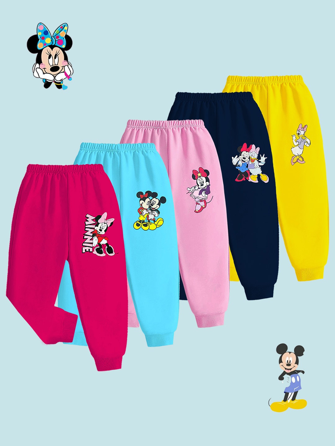 

Disney By Miss and Chief Girls Pack Of 5 Printed Mid-Rise Joggers, Red