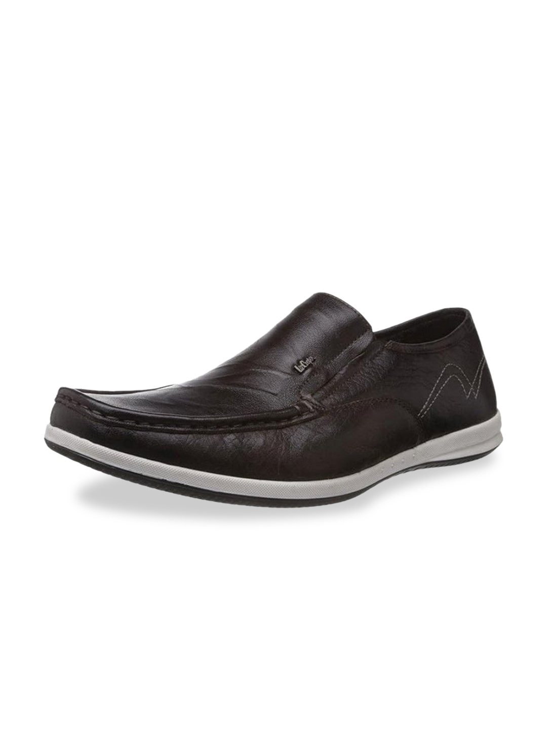 Lee Cooper Men Textured Leather Boat Shoes, Brown