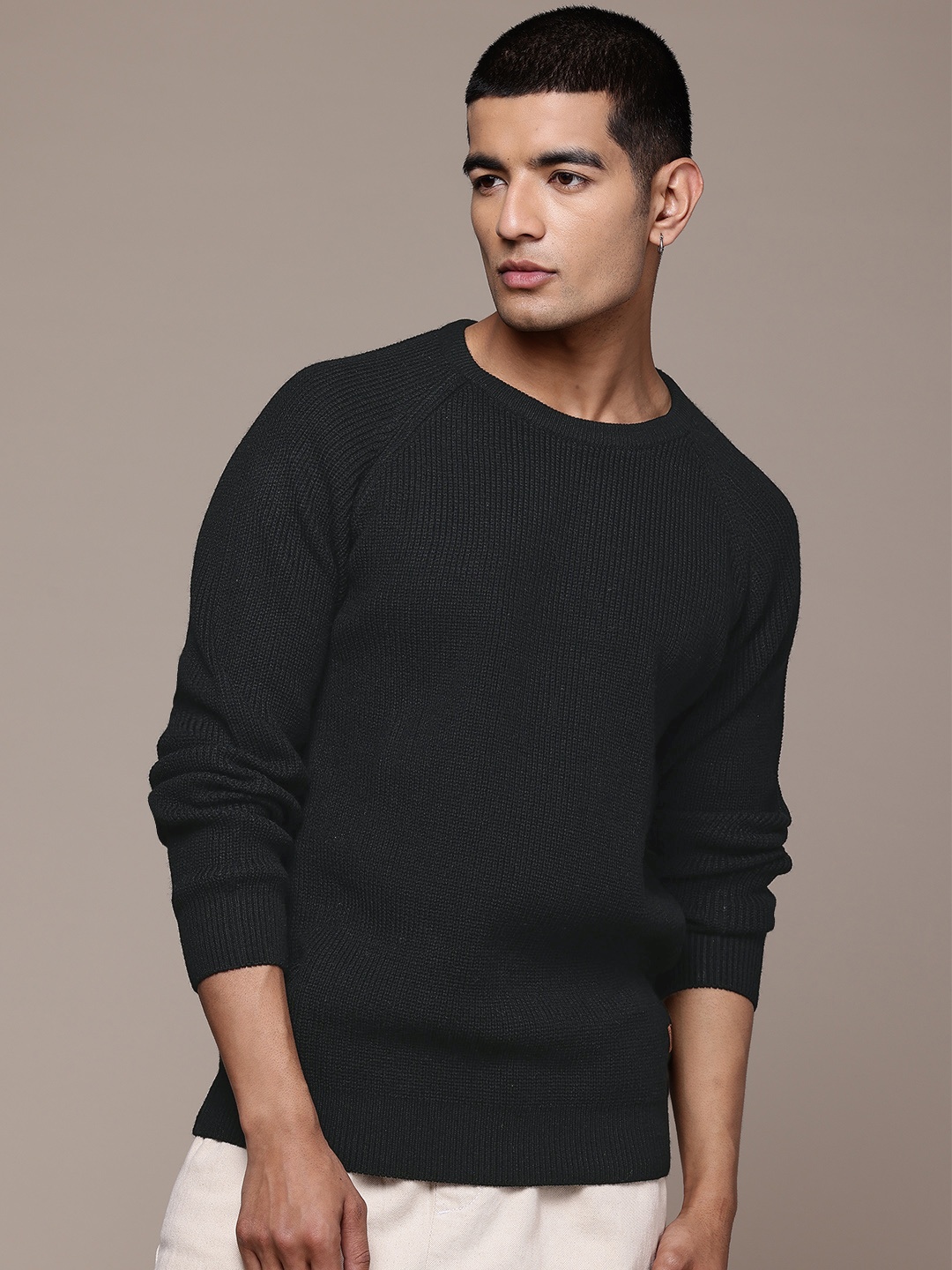 The Roadster Lifestyle Co. Ribbed Raglan Sleeve Pullover, Black