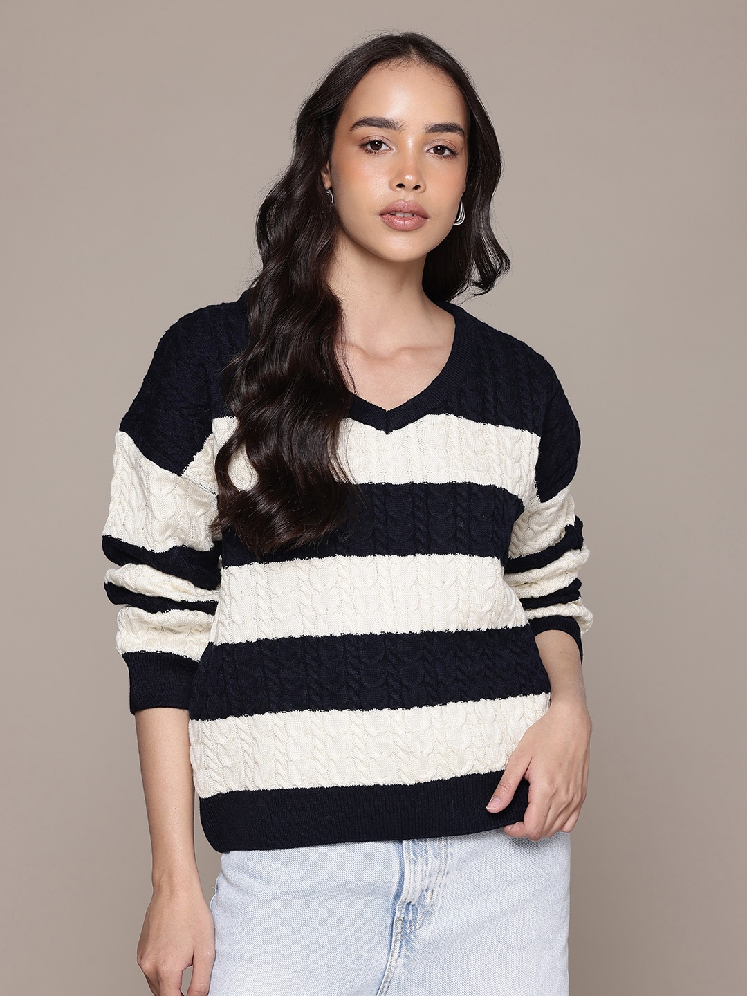 

The Roadster Lifestyle Co. Cable Knit Pullover, Navy blue