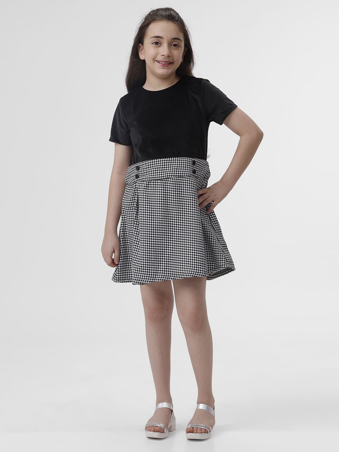 

KATE & OSCAR Girls Self Design Fit & Flare Dress, Black