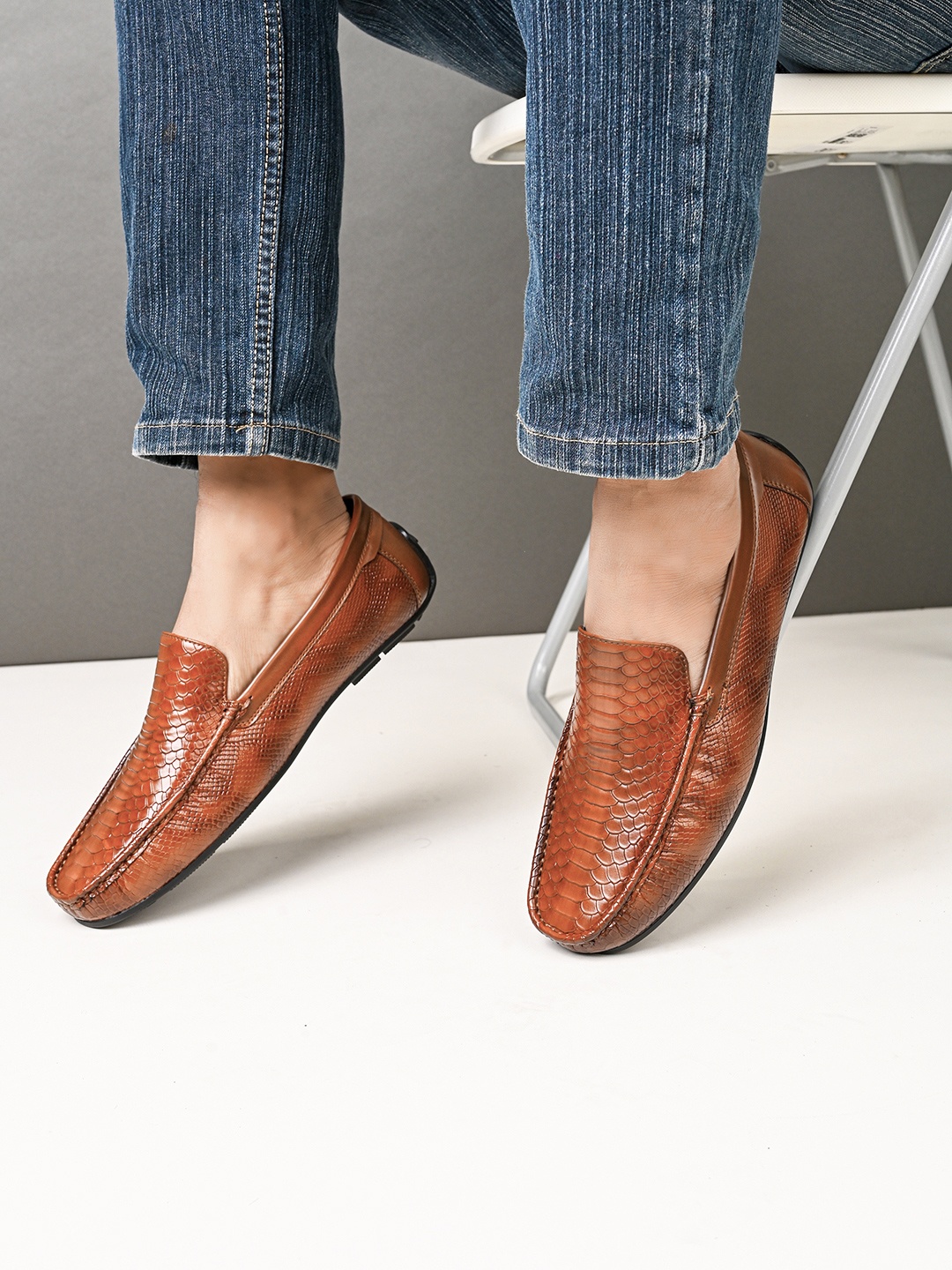 

Mast & Harbour Men Textured Slip-On Loafers, Tan