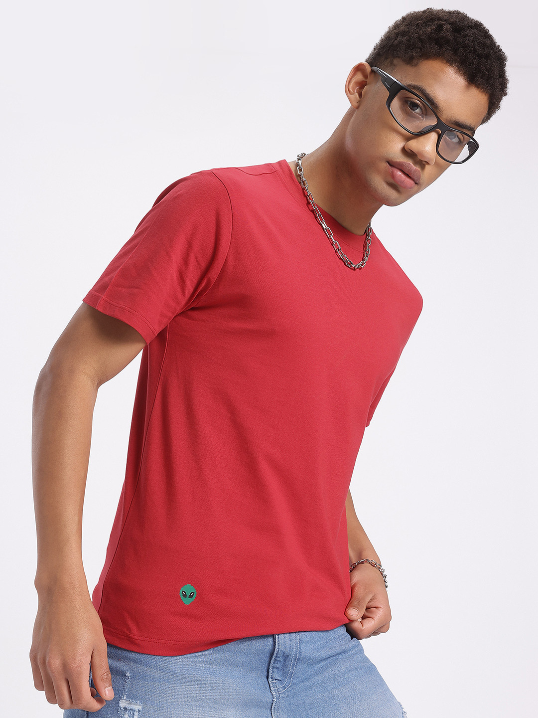 

glitchez Cosmic Energy Round-Neck Pure Cotton Regular Fit T-shirt, Red