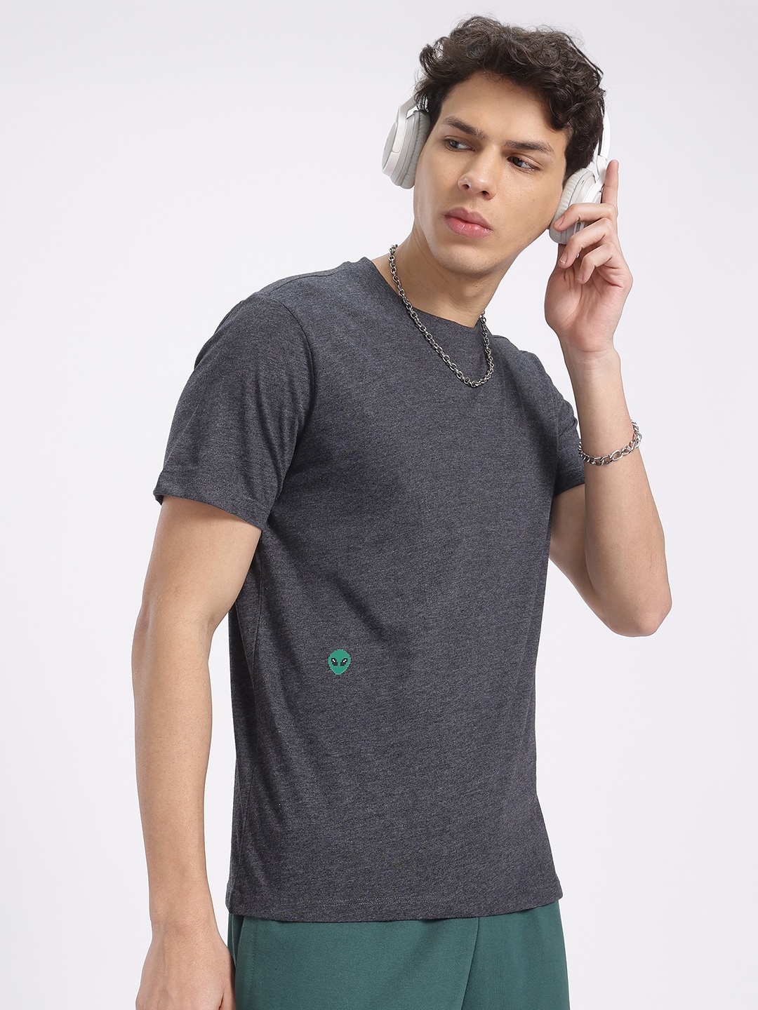 

glitchez Extraterrestrial-ed Print Detail T-shirt, Charcoal