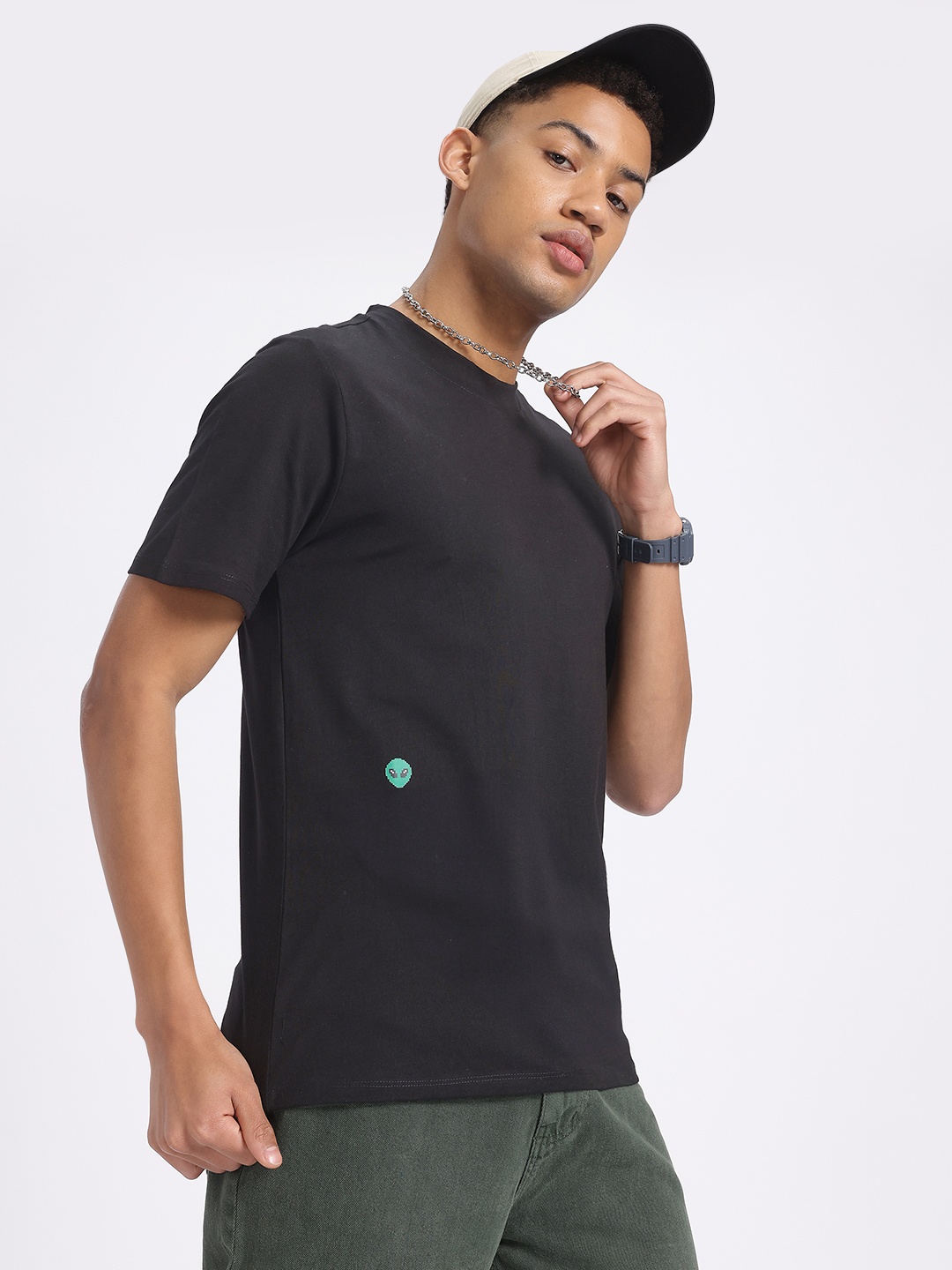 

glitchez Out of This World Print Detail T-shirt, Black