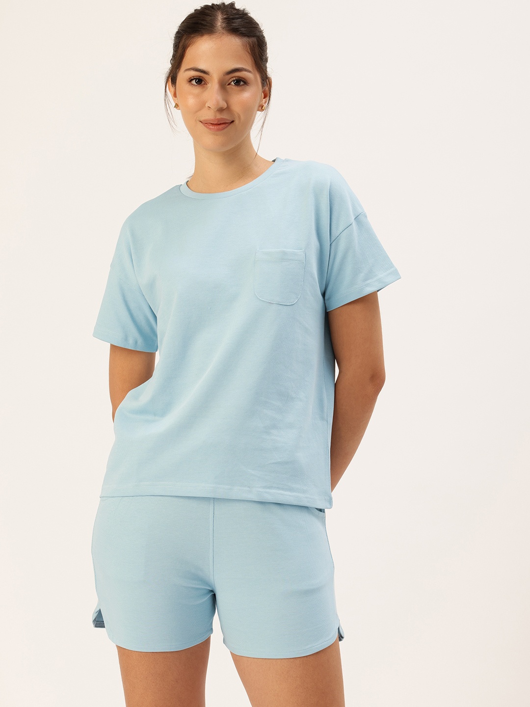 

Clt.s Self Design Textured T-shirt and Shorts Night suit, Blue