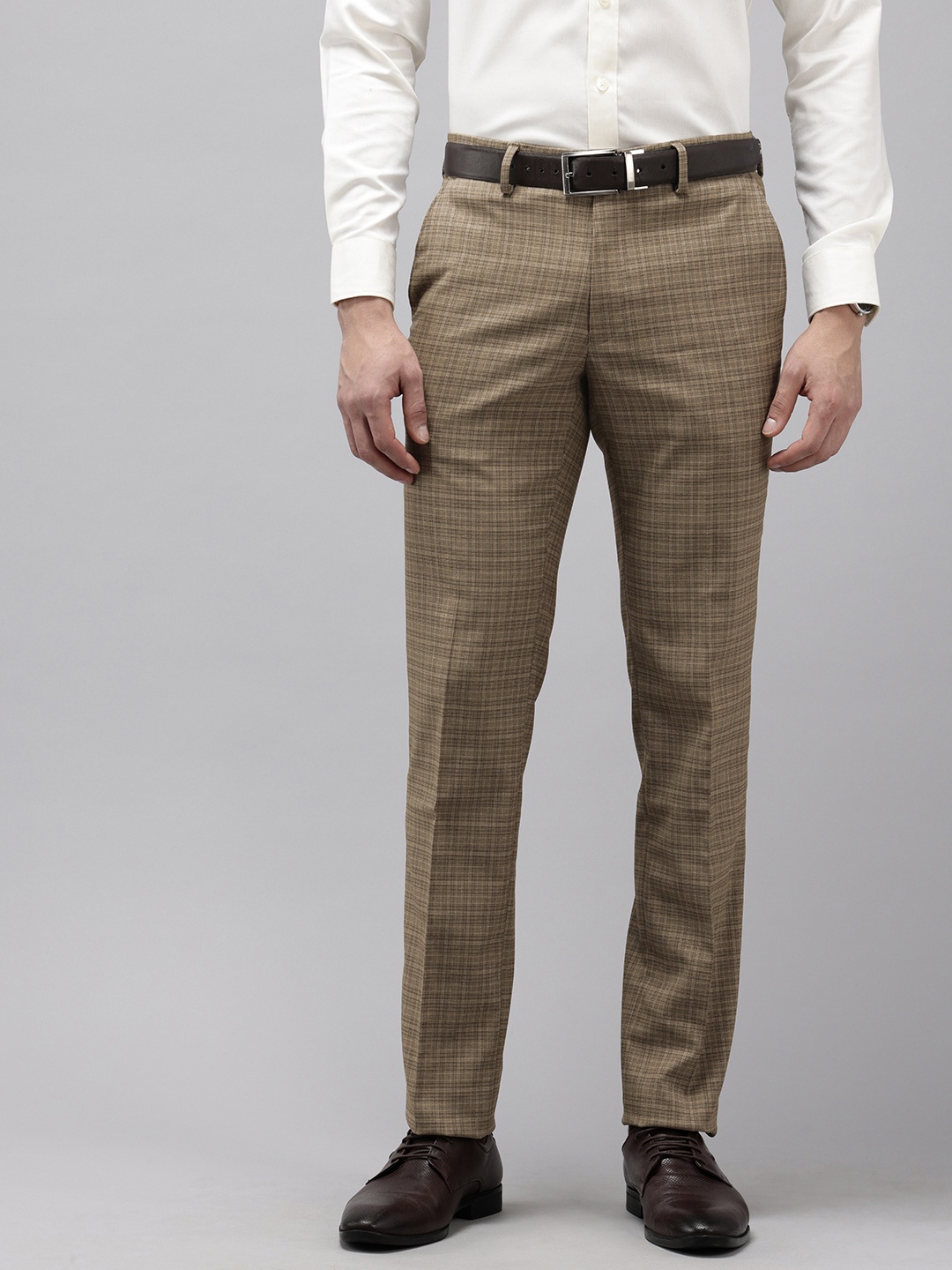 

Van Heusen Men Checked Slim Fit Trousers, Khaki