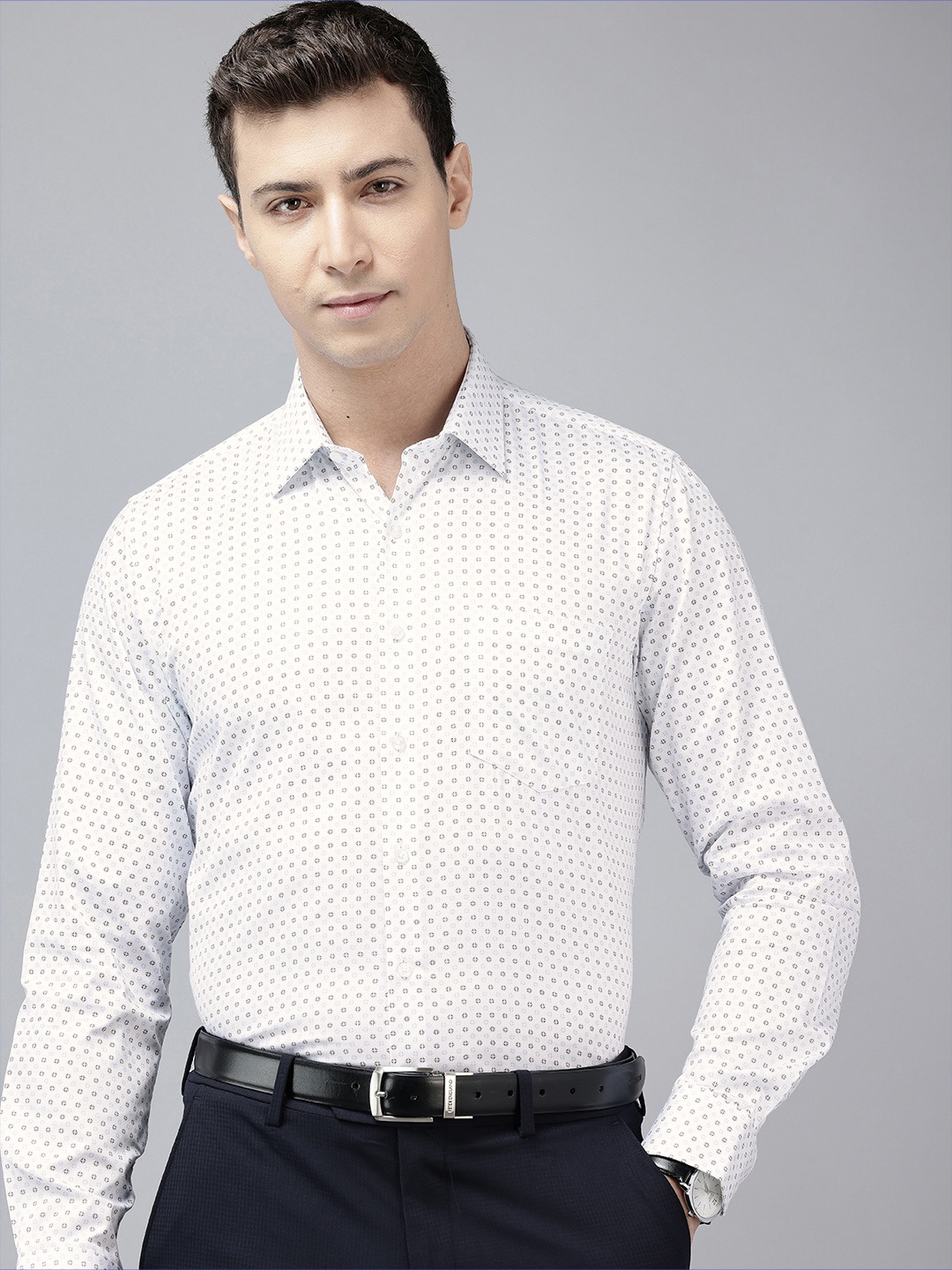 

Van Heusen Pure Cotton Slim Fit Geometric Printed Formal Shirt, White