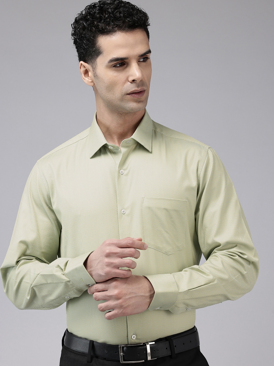 

Van Heusen Custom Fit Opaque Pure Cotton Formal Shirt, Green